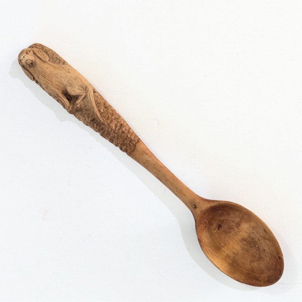 Vtg Carved Wood Spoon Hunting Dog Spaniel Folk Art Lodge Cabin Rustic Decor - Picture 15 of 16